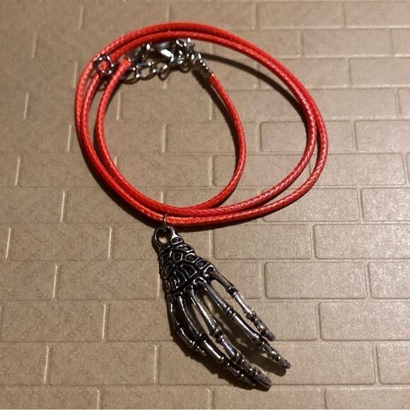 Creepy, Oversized Skeleton Hand Pendant, w/ Black Wax Cord Necklace - Picture 10 of 16